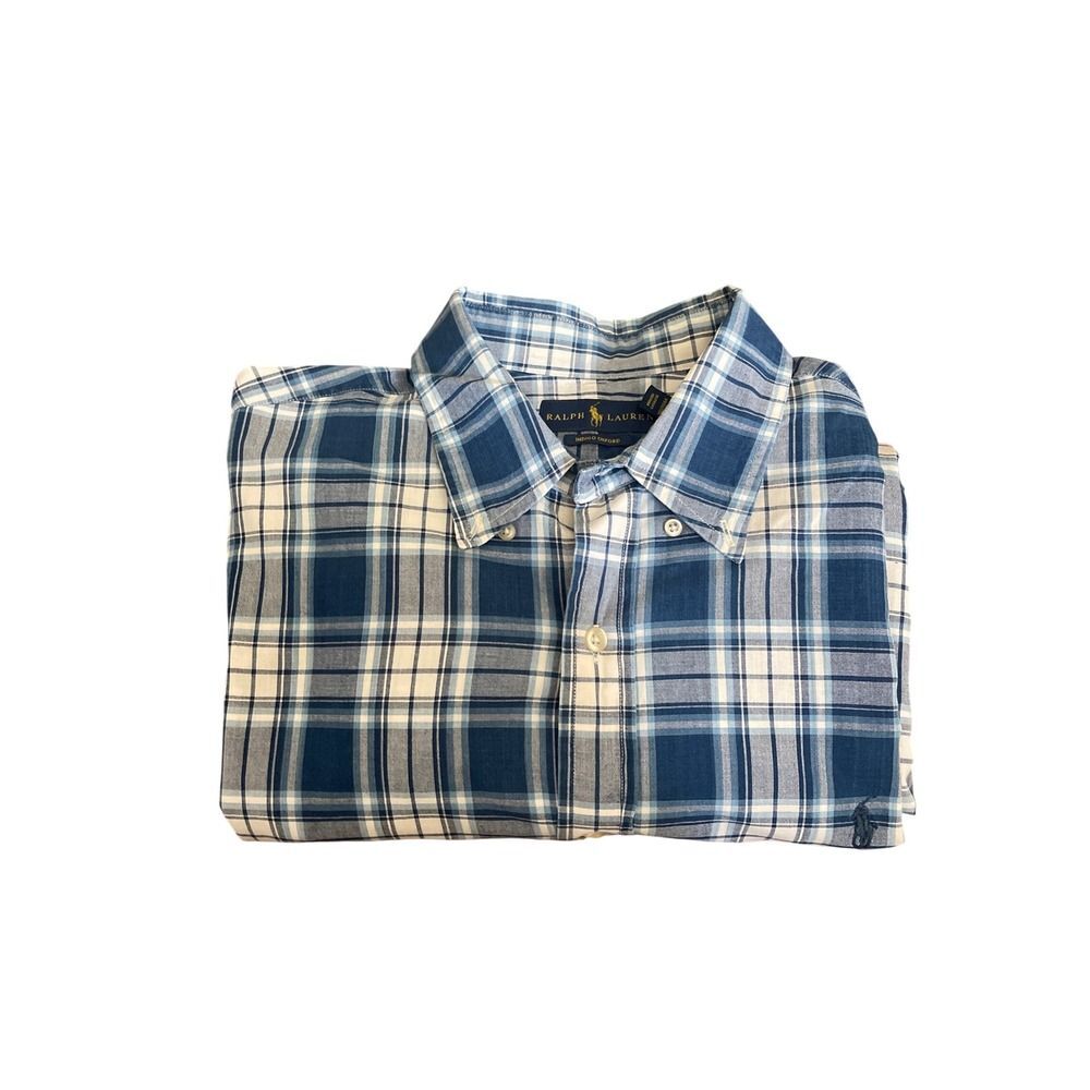 Polo Ralph Lauren Indigo Oxford Plaid Button Down Shirt Men XL Long Sleeve Blue